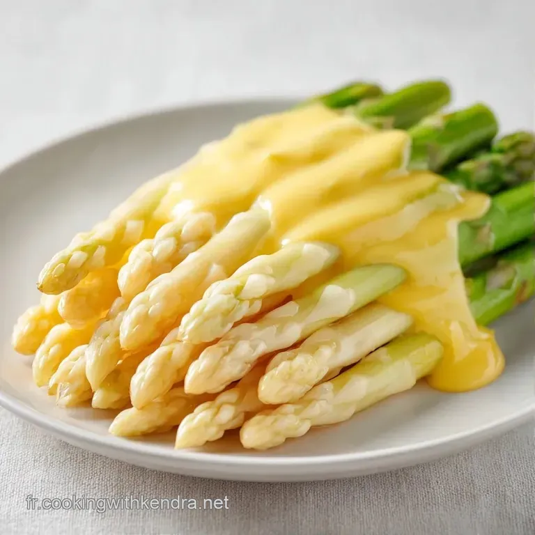 Asperges d'un blanc nacr&eacute; dispos&eacute;es avec soin, d&eacute;cor&eacute;es de petites herbes vertes fra&icirc;ches sur une porcelaine blanche.