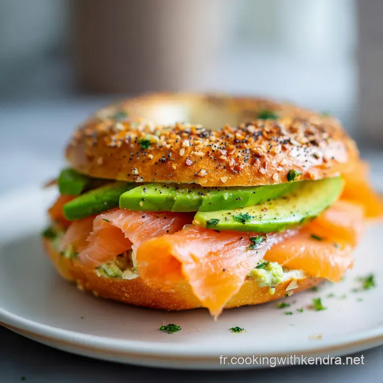 Elegant bagel half topped with glistening smoked salmon, sitting on a plate with a sprig of dill, ready to be enjoyed.