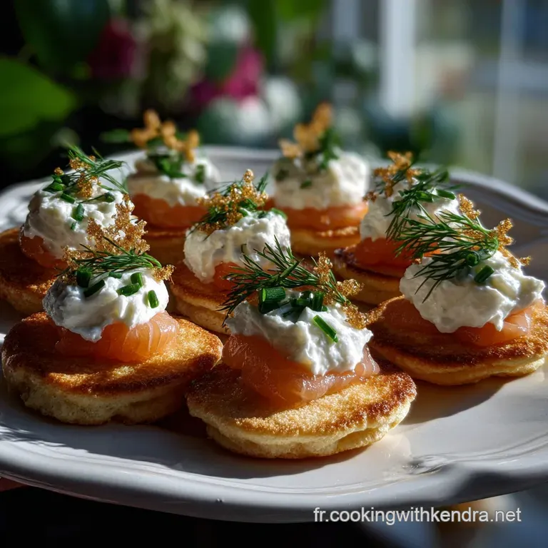 Delicate blinis arranged artfully on a white plate, garnished with fresh berries and a sprig of mint, ready to be enjoyed.