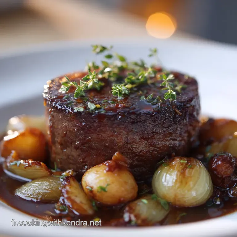 B&oelig;uf Effiloch&eacute; Fondant Aux Oignons Et Bouillon Sav Le Paleron &Agrave; La Lyonnaise presentation