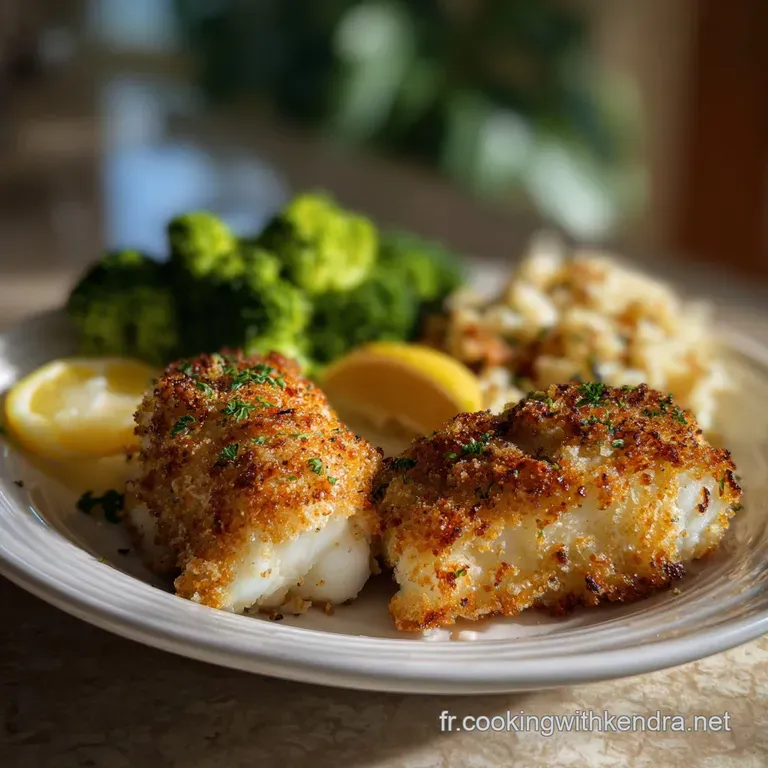 Perfectly plated cod, skin-side up, with a sprinkle of fresh parsley and a lemon wedge, showcasing the tender, white flesh.