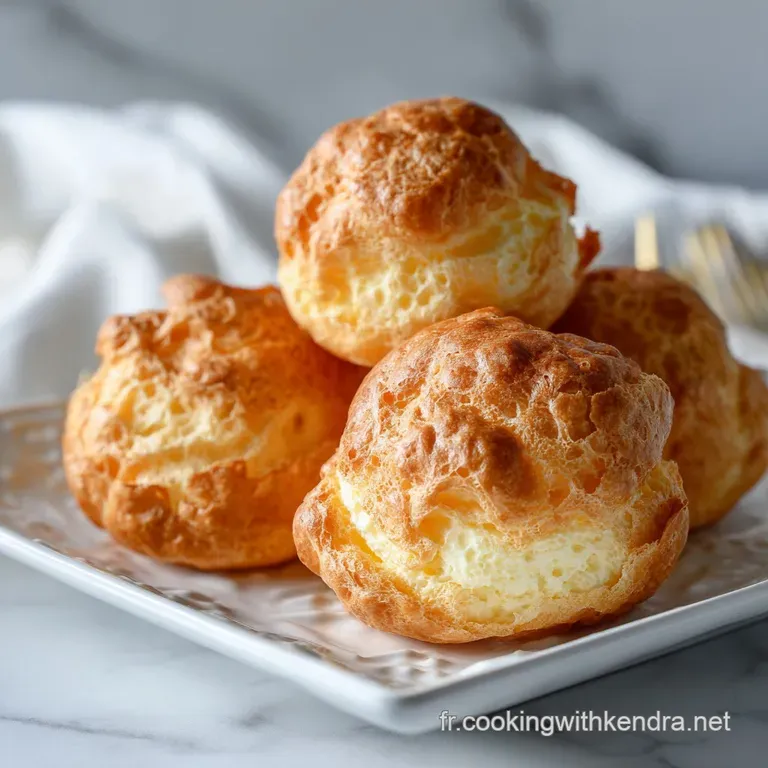 Elegant cream puff dessert: Vanilla cream oozing from the golden choux pastry, artfully arranged with fresh berries and mint.
