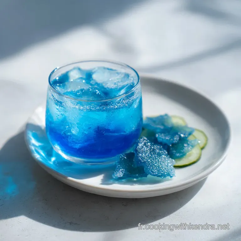 Icy blue lagoon cocktail in a sleek glass, garnished with a bright yellow lemon slice. A festive summer drink ready to be ...