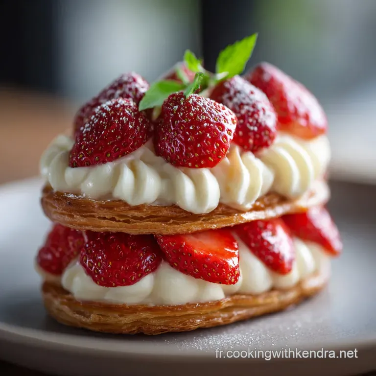 C&oelig;urs de Feuilletage Printaniers Fraises R&ocirc;ties et Cr&egrave;me Diplomate Vanill&eacute;e