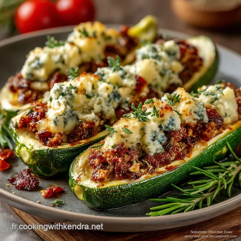 Les Jardini&egrave;res Gourmandes Courgettes Farcies Traditionnelles &Agrave; La Viande Et Son Coulis Tomate Parfum&eacute; presentation