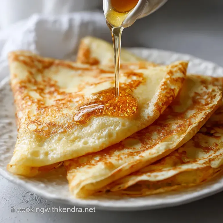 Elegant crepe presentation: folded crepes with fresh berries and a delicate dusting of powdered sugar on a white plate.