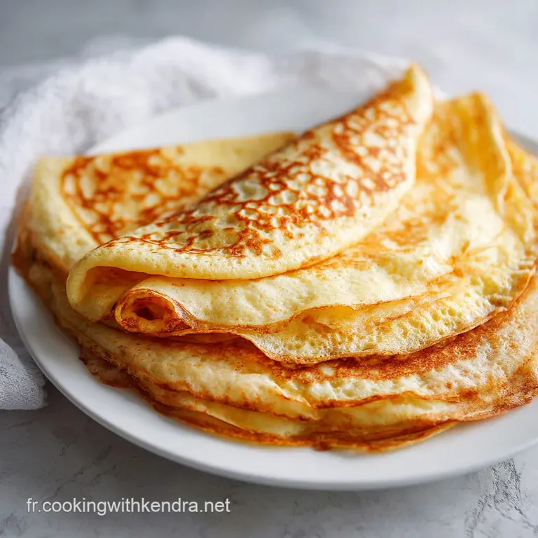 Delicate cr&ecirc;pe elegantly folded and adorned with fresh berries and a dollop of whipped cream on white plate.
