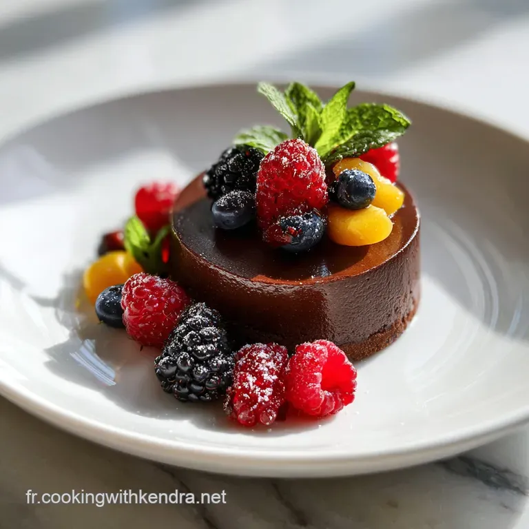 Slice of dark chocolate cake with a dollop of cream. Flaky chocolate layers and powdered sugar evoke a comforting, warm de...