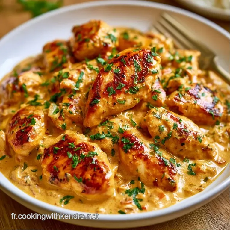 Morceaux de viande juteux dispos&eacute;s avec soin dans une assiette blanche, entour&eacute;s d'un velout&eacute; jaune &eacute;clatant et cr&eacute;meux.