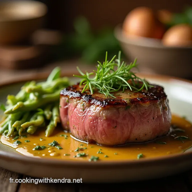 Filet Mignon R&ocirc;ti &Agrave; La Perfection Sauce Cr&eacute;m&eacute;e Aux &Eacute;chalotes Et Poivre Vert presentation