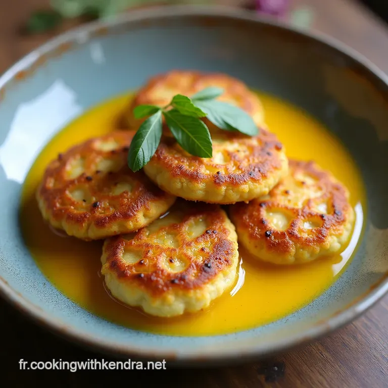 Les Galettes TerroirExotiques Croustillantes &agrave; lExt&eacute;rieur Fondantes au C&oelig;ur Servies dans un Velout&eacute; de Curry au Lait de Coco