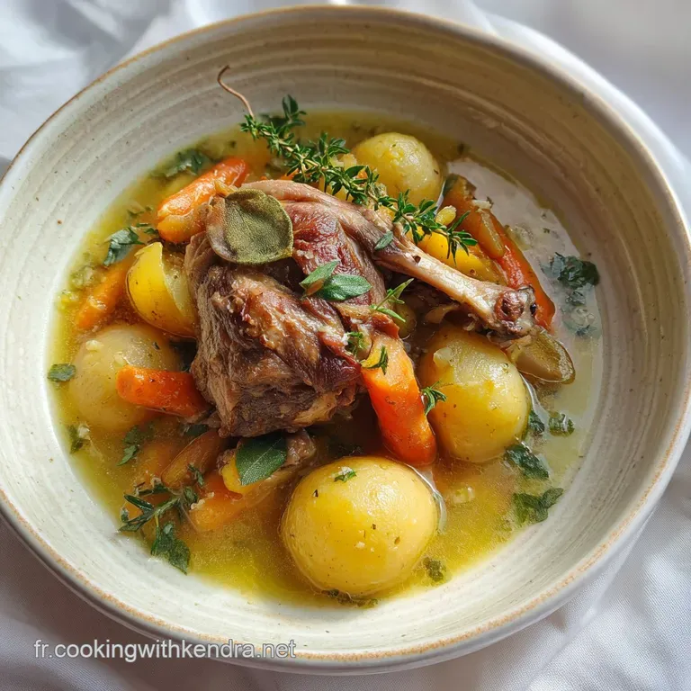 Elegant bowl filled with vibrant green vegetables and rich broth. A swirl of cream adds a luxurious touch to this rustic s...