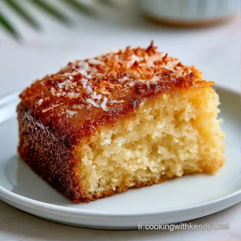 Tranche de dessert p&acirc;le et fondante pos&eacute;e sur assiette blanche, agr&eacute;ment&eacute;e d'une feuille de menthe bien fra&icirc;che.