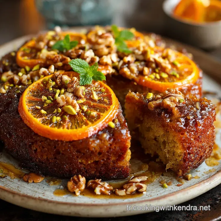 G&acirc;teau Tsariste Au Th&eacute; Russe Orange Et Noix Croquantes presentation