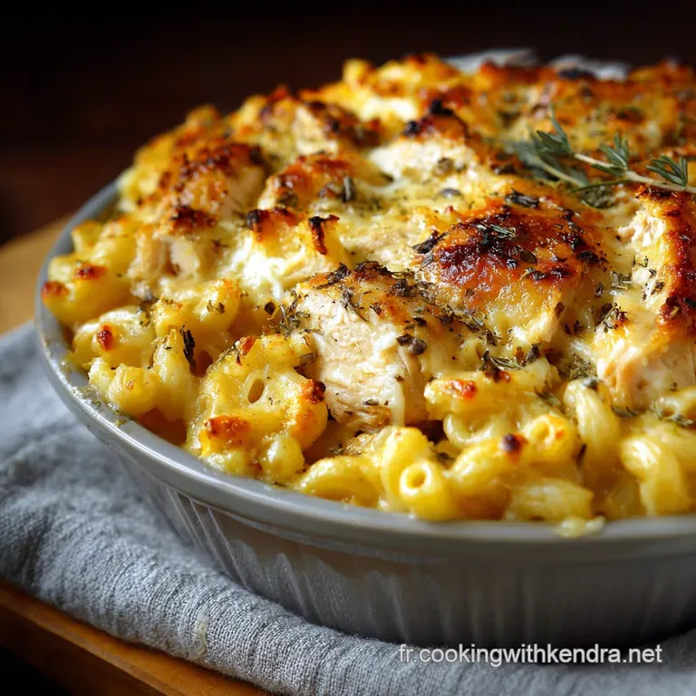 Macaroni Cheese au Poulet Caramelis&eacute; au Miel : La version cr&eacute;meuse et gratin&eacute;e du chef.