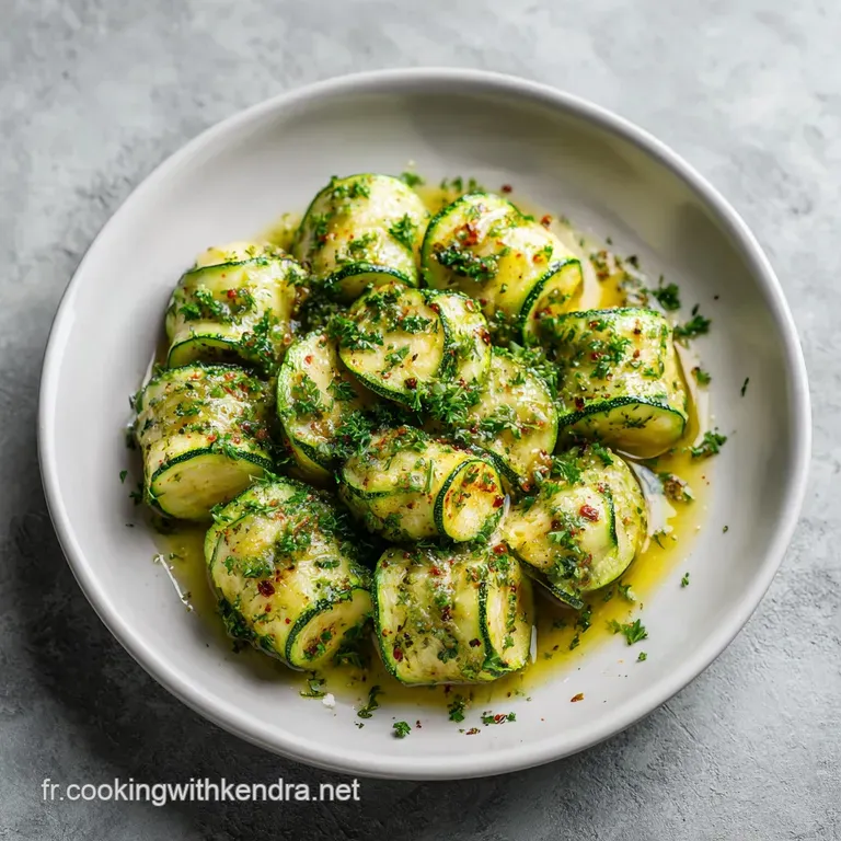 A single, artfully plated stuffed courgette with vibrant, browned edges. Herbs and a drizzle of oil add a touch of elegance.