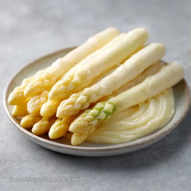 Bol blanc &eacute;pur&eacute; rempli d'un velout&eacute; ivoire lisse, agr&eacute;ment&eacute; d'une pointe d'asperge tendre et de grains de poivre noir.