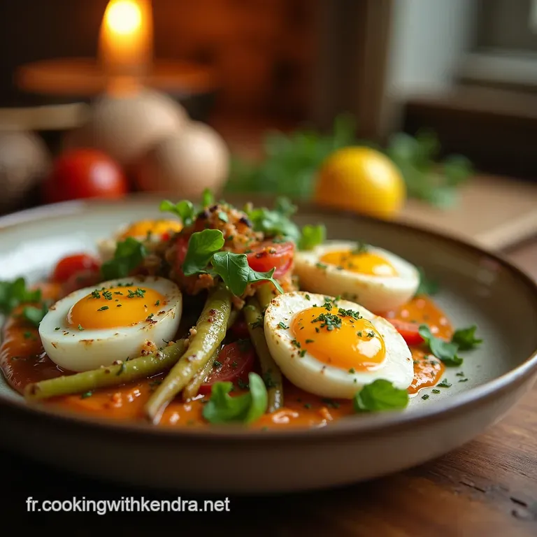 Les Nids Du Berger Nouilles Saut&eacute;es Express &Agrave; La Viande De Ch&egrave;vre Marin&eacute;e L&eacute;gumes Croquants Et &OElig;ufs Poch&eacute;s Rapides presentation