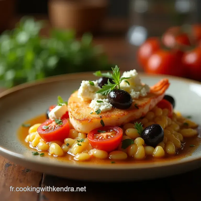 N&oelig;ud Papillon Grec Nouilles De Riz Aux Tomates Confites Feta Et Olives Kalamata presentation
