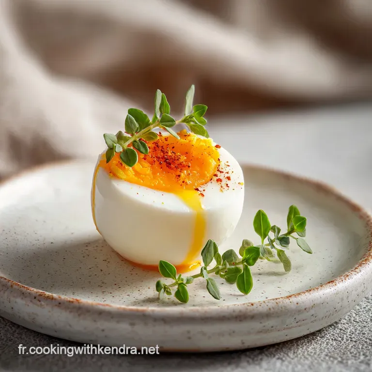 Elegant soft-boiled egg served in a delicate egg cup, crispy toast points, a sprig of fresh thyme, bright & airy.