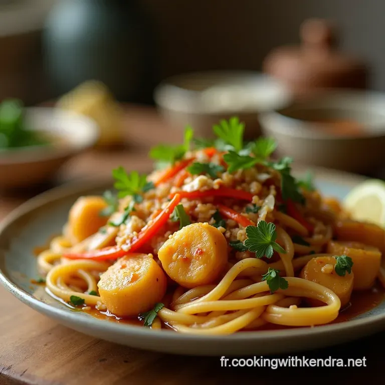 Pad Tha&iuml; Express Nouilles Saut&eacute;es Au Poulet Cacahu&egrave;tes Croquantes Et Sauce Tamarin&eacute;e Secr&egrave;te presentation