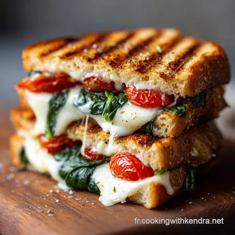 Le Panini Soleil Ditalie Tomate Mozzarella Filante Et &Eacute;pinards Frais presentation