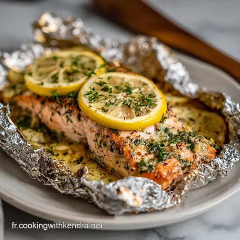 Flaky salmon fillet glistening with lemon butter, plated with vibrant greens and a lemon wedge, ready to be enjoyed. A del...