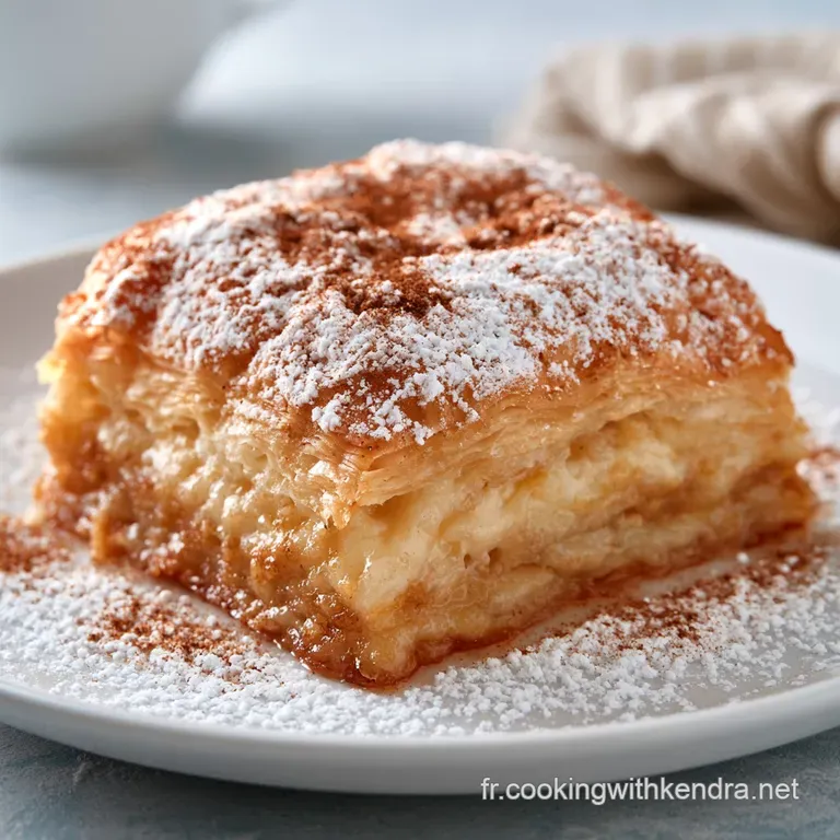 Part de tourte dor&eacute;e r&eacute;v&eacute;lant un c&oelig;ur onctueux, pos&eacute;e sur une assiette blanche avec un d&eacute;cor de cannelle fine.
