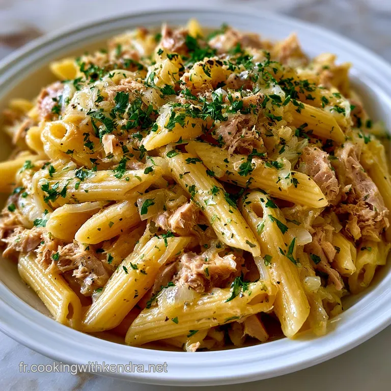Spirales de p&acirc;tes nacr&eacute;es dress&eacute;es avec soin, agr&eacute;ment&eacute;es de thon tendre et de fines lamelles de parmesan blanc.