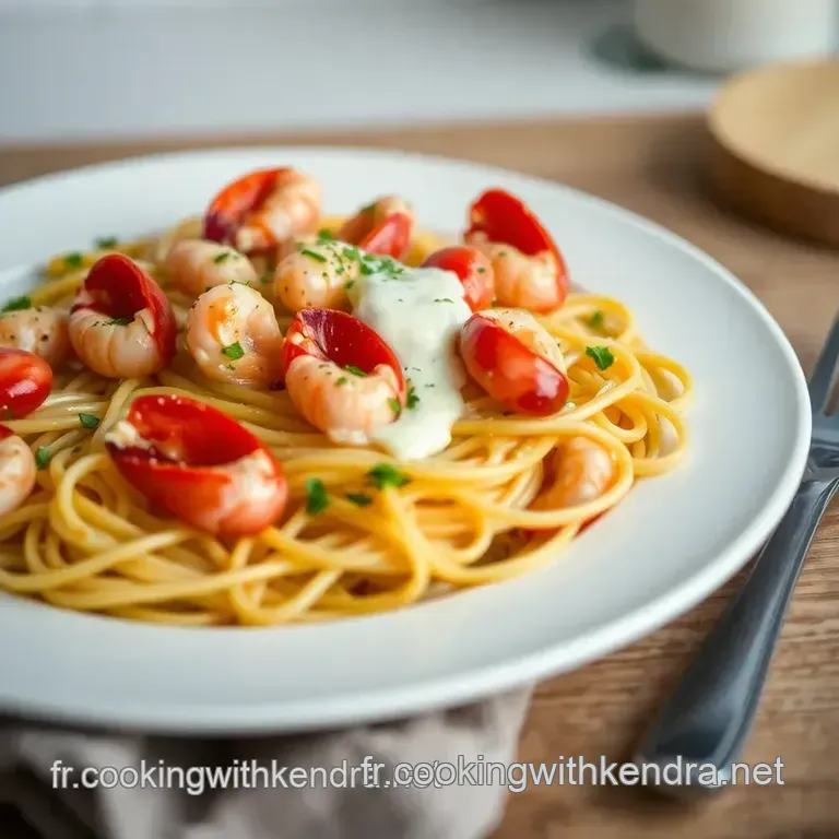 P&acirc;tes Aux Crevettes Et Sauce Cr&eacute;meuse &Agrave; L&rsquo;ail presentation