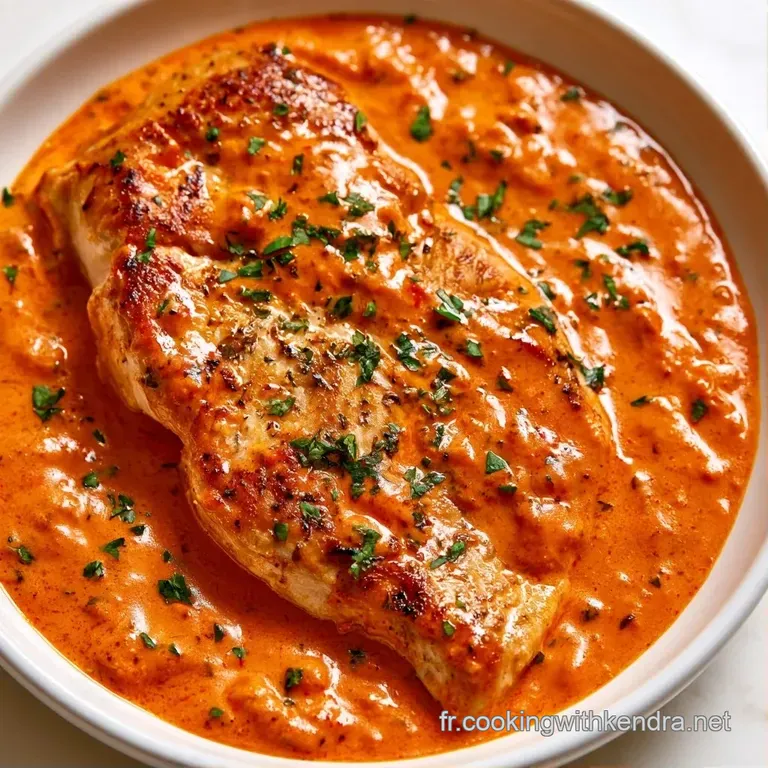 Assiette blanche &eacute;pur&eacute;e pr&eacute;sentant du poulet tendre dans une sauce onctueuse, d&eacute;cor&eacute;e de persil frais et &eacute;clatant.