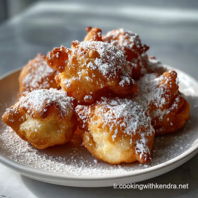 A delicate tower of fried bugnes, sprinkled with confectioner's sugar, are artfully arranged on a white plate, ready to be...