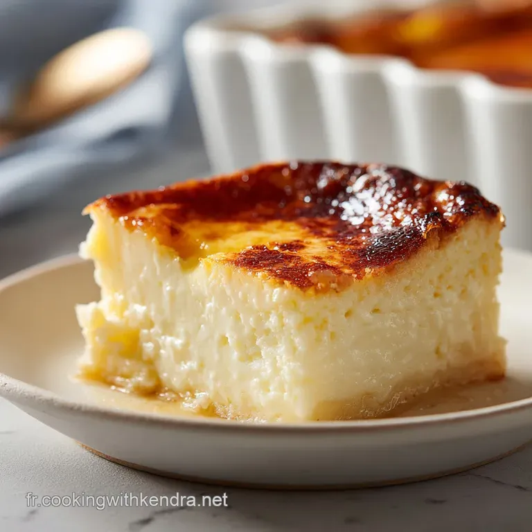 Elegant Oeufs au Lait custard dessert in a ramekin, garnished with powdered sugar and fresh berries on a white plate.