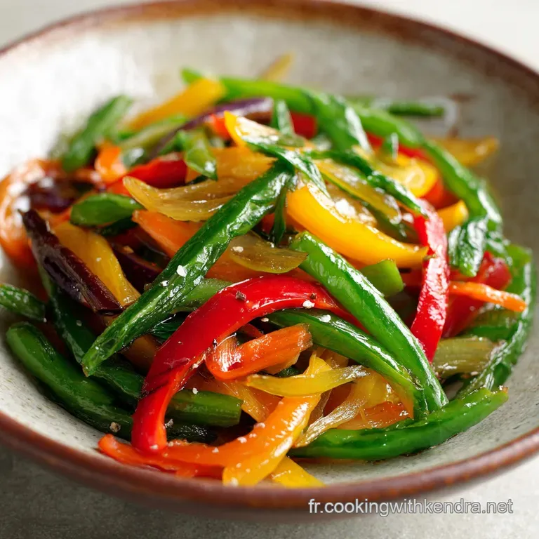 Artfully arranged saut&eacute;ed vegetables in a rustic ceramic bowl, steam gently rising.