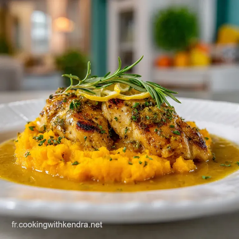 Elegant plate features tender chicken slices artfully arranged atop a bed of vibrant vegetables, drizzled with a savory sa...