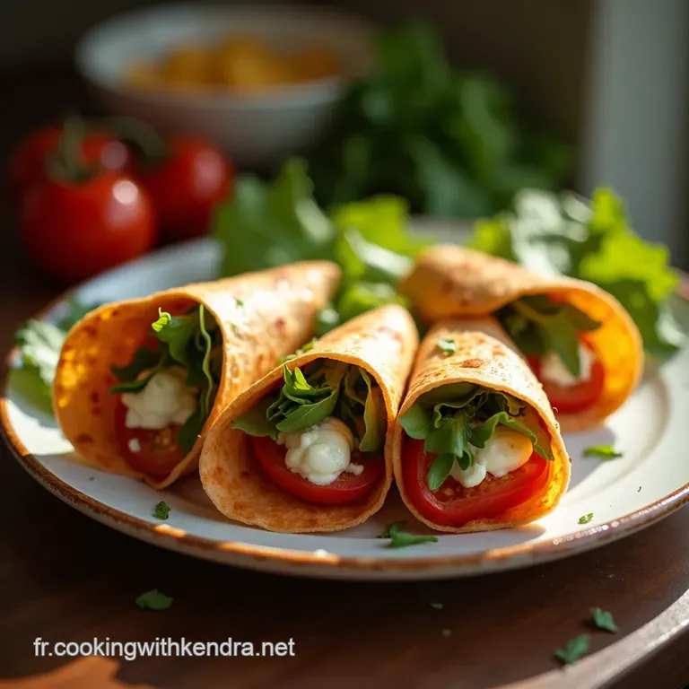 Les Rouleaux Fra&icirc;cheur Wraps V&eacute;g&eacute;tariens &Agrave; La Roquette Piquante Ricotta Cr&eacute;meuse Et Tomates Confites presentation