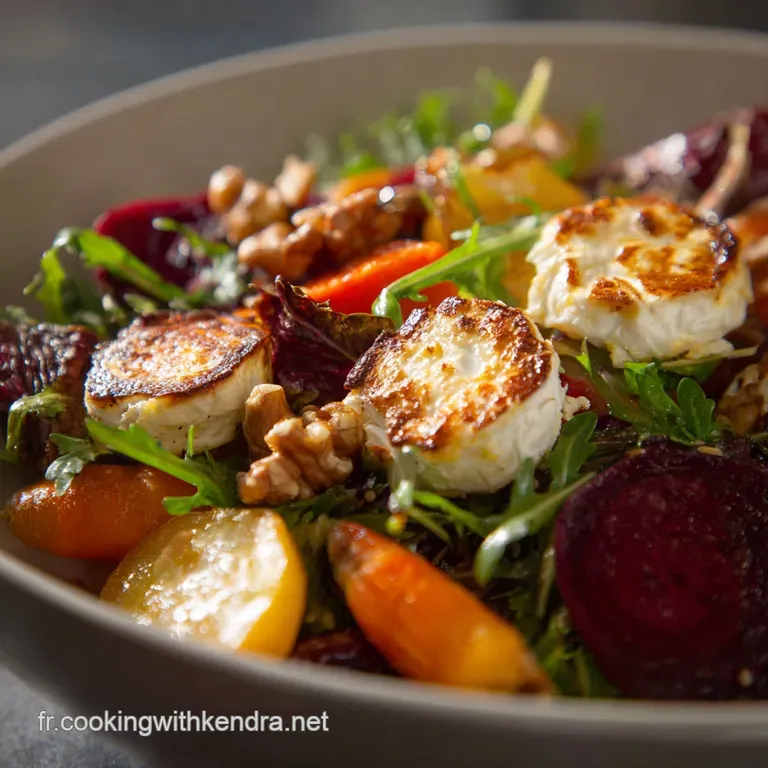 Salade de r&eacute;colte dautomne r&ocirc;tie ch&egrave;vre noix et vinaigrette &eacute;rable
