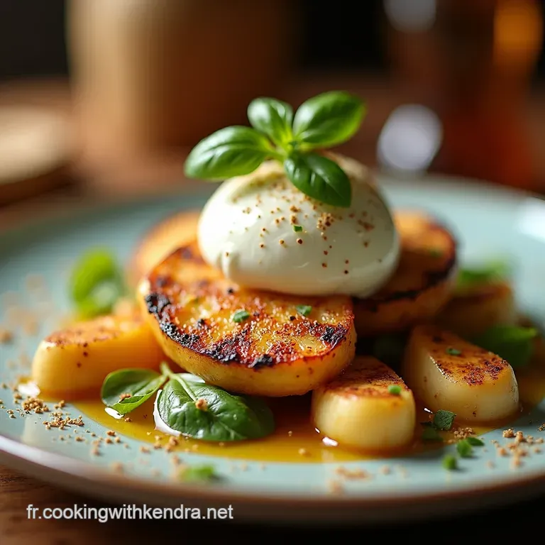 Salade Estivale P&ecirc;ches Grill&eacute;es Burrata Onctueuse Et Poulet Dor&eacute; presentation