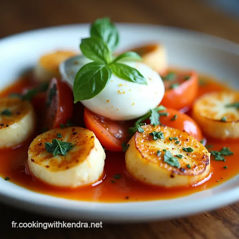 Salade Estivale P&ecirc;ches Grill&eacute;es Burrata Onctueuse et Poulet Dor&eacute;