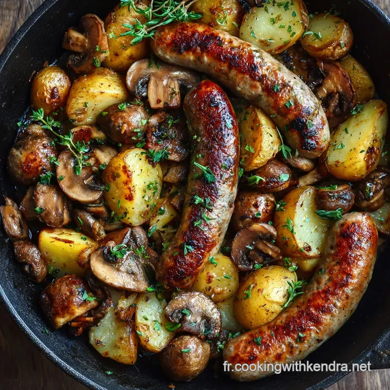 Saucisses Champignons Et Pommes De Terre Au Four Version Terroir Moutarde Ancienne presentation
