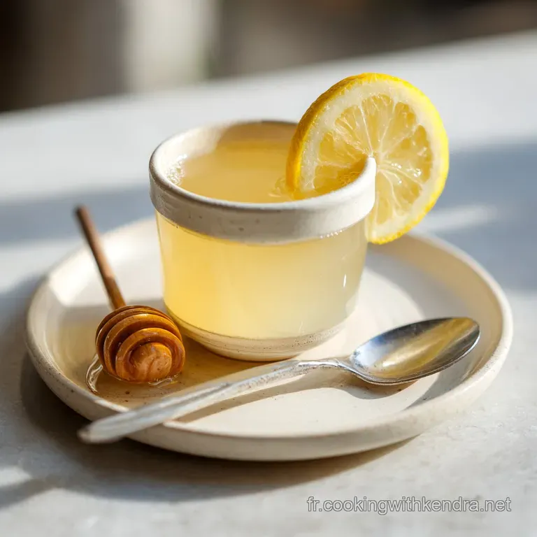 Sparkling honey-lemon drink poured into stemmed glasses, garnished with lemon slices and herbs, creating an elegant presen...