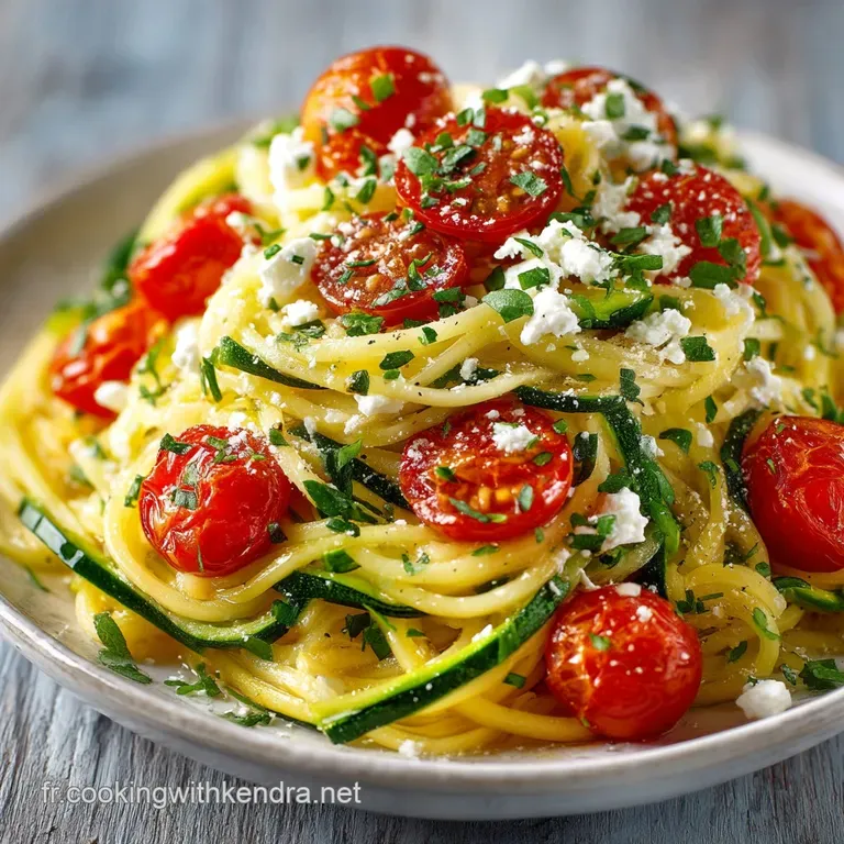 Le Spaghetti Du Jardin Courgettes Tomates Confites Express Et Fromage Frais Citronn&eacute; presentation