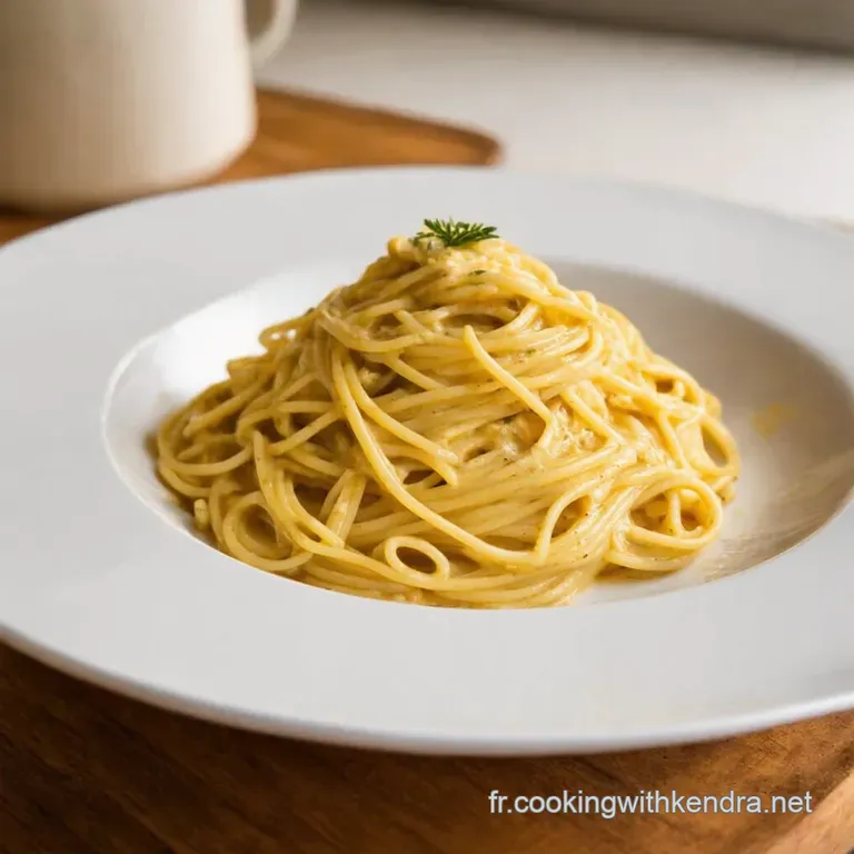 Spaghetti Soleil Cr&egrave;me De Poivron Rouge Et Mozzarella presentation