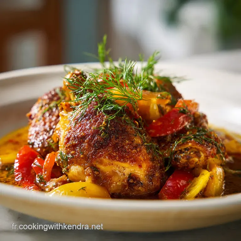 A vibrant tajine bubbling with aromatic spices, garnished with fresh cilantro and a lemon wedge.