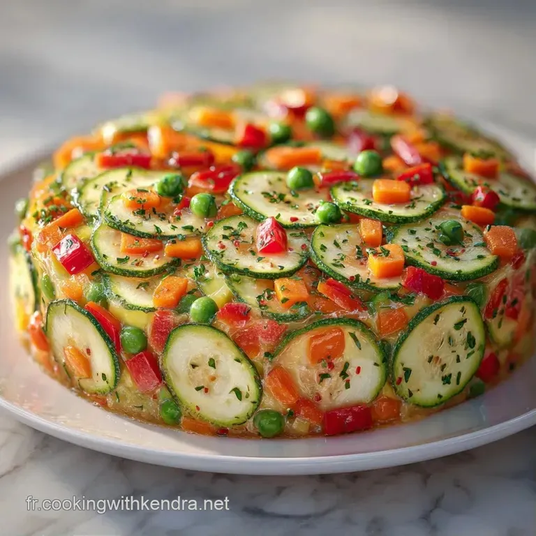 Une part de tarte aux l&eacute;gumes pos&eacute;e sur une assiette blanche, entour&eacute;e d'un filet d'huile et de feuilles de basilic.