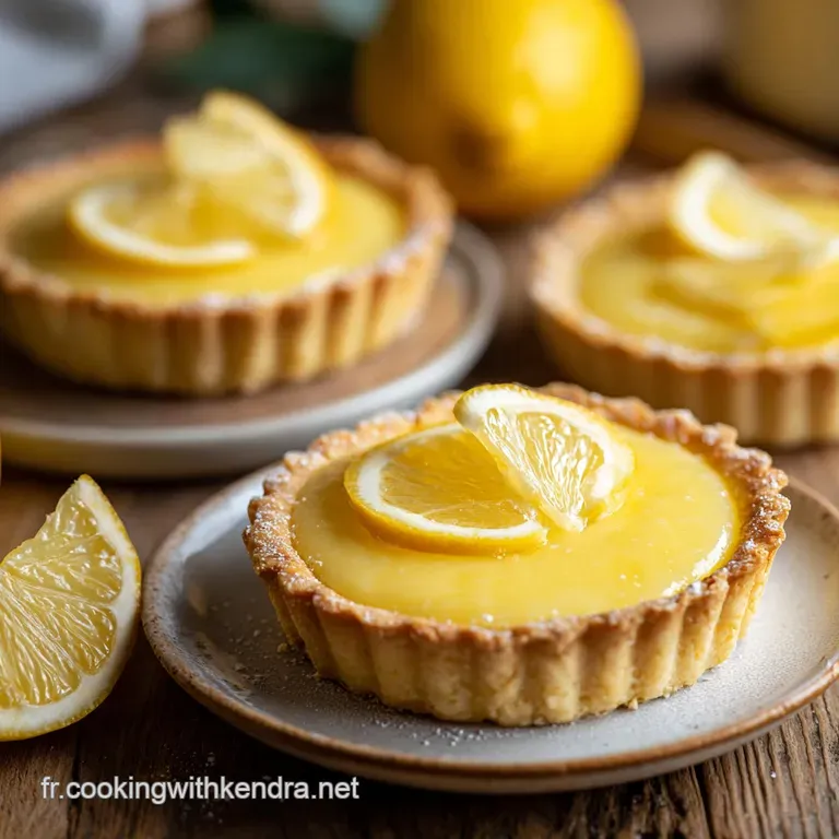Individual lemon tart plated with a dollop of whipped cream, lemon zest and mint, the bright yellow filling contrasting be...
