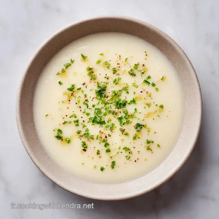 Bol blanc &eacute;l&eacute;gant rempli d'un velout&eacute; onctueux couleur abricot, d&eacute;cor&eacute; d'une feuille de persil vert et d'huile d'olive.