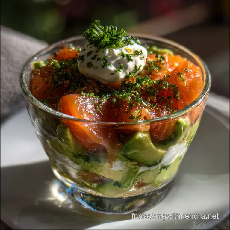 Verrine D&eacute;lice &agrave; l Avocat et au Saumon Fum&eacute;